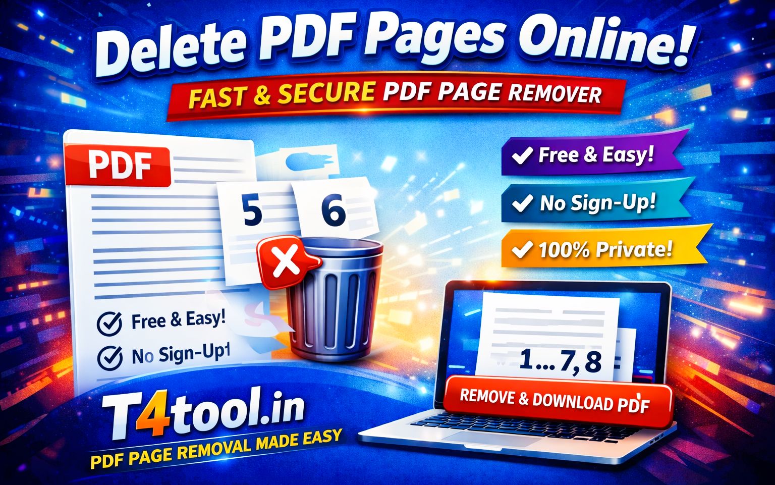 Delete PDF Pages Tool interface to remove specific pages from a PDF document online for free.