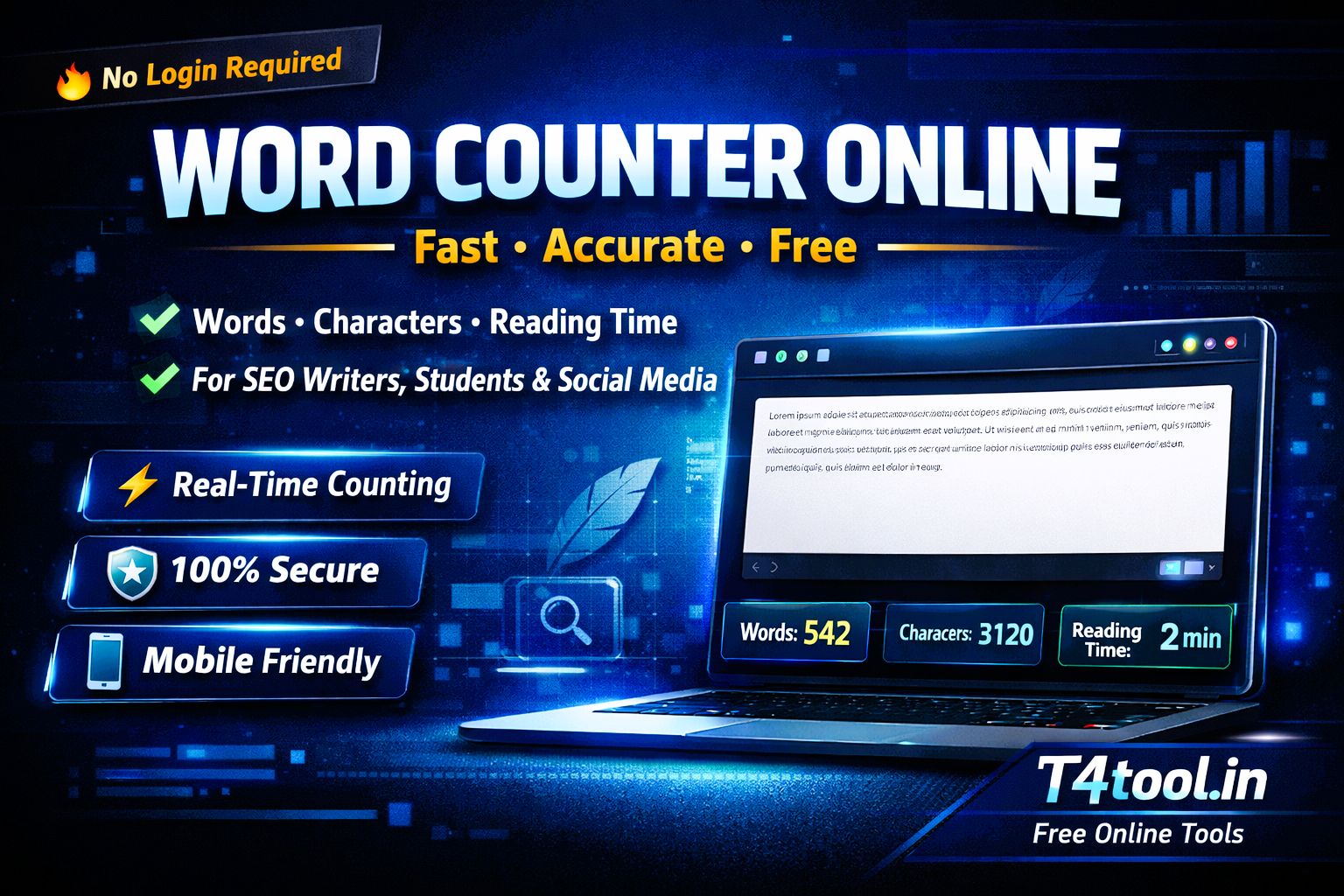 Word Counter Pro Online Tool for T4tool - Live Words and Characters Checker